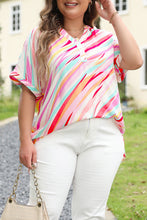 Load image into Gallery viewer, White Abstract Print Short Sleeve Notched Neck Plus Size Top
