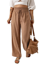 Load image into Gallery viewer, Brown Drawstring Elastic Waist Casual Wide Leg Pants
