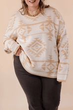 Load image into Gallery viewer, Apricot Plus Size Western Aztec Print Loose Sweater
