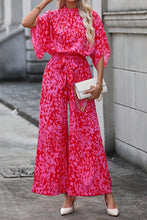 Load image into Gallery viewer, Rose Leopard Loose Sleeve Belted Wide Leg Jumpsuit
