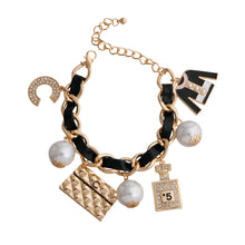 Load image into Gallery viewer, Gold and Black Perfume Charm Bracelet
