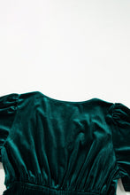 Load image into Gallery viewer, Prussian Blue Velvet Short Sleeve Shirred Waist Tiered Maxi Dress
