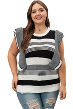 Load image into Gallery viewer, Black Plus Size Mixed Striped Print Ruffled Sweater Vest
