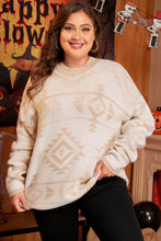 Load image into Gallery viewer, Apricot Plus Size Western Aztec Print Loose Sweater
