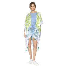 Load image into Gallery viewer, Green Damask Print Tassel Kimono
