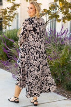 Load image into Gallery viewer, Black Plus Size Floral Printed Puff Sleeve Collared Maxi Dress
