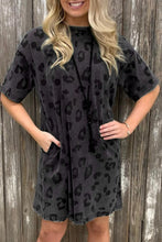 Load image into Gallery viewer, Gray Vintage Washed Leopard T-Shirt Dress with Pockets
