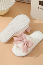 Load image into Gallery viewer, White Bow Knot Decor Open Toe Plush Slippers
