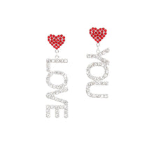 Load image into Gallery viewer, Red Silver LOVE YOU Earrings
