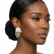 Load image into Gallery viewer, Fringe Merry Pink Santa Pearl Bead Gold Earrings
