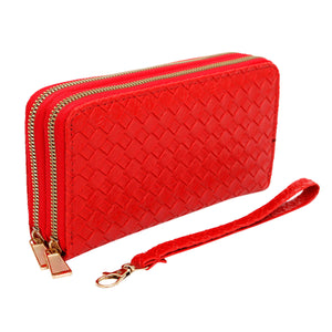 Zipper Wallet Red Woven Wristlet for Women