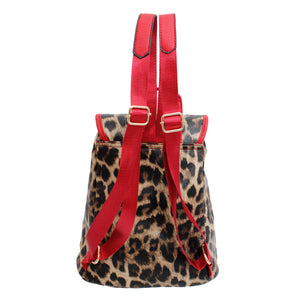 Backpack Leopard and Red Flap Bag Set for Women