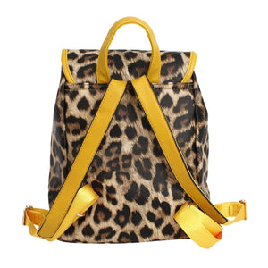 Backpack Leopard and Yellow Flap Bag Set for Women
