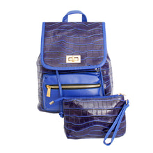 Load image into Gallery viewer, Backpack Blue Croc Flap Bag Set for Women
