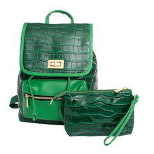 Load image into Gallery viewer, Backpack Green Croc Flap Bag Set for Women
