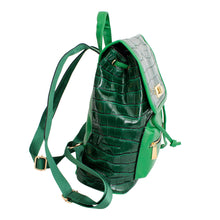 Load image into Gallery viewer, Backpack Green Croc Flap Bag Set for Women
