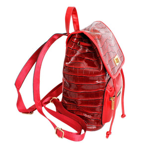 Backpack Red Croc Flap Bag Set for Women