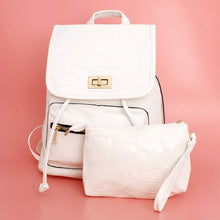 Load image into Gallery viewer, Backpack White Croc Flap Bag Set for Women
