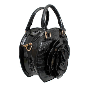 Handbag Round Black Flower Croc Bag for Women
