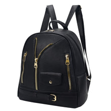 Load image into Gallery viewer, Moto Backpack Black Zipper Medium Bag for Women
