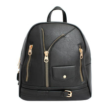 Load image into Gallery viewer, Moto Backpack Black Zipper Medium Bag for Women
