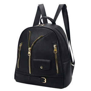 Moto Backpack Black Zipper Medium Bag for Women