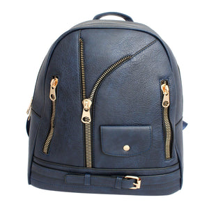 Moto Backpack Navy Zipper Medium Bag for Women