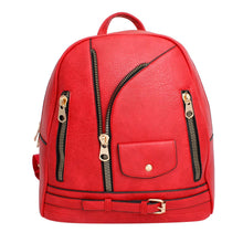 Load image into Gallery viewer, Moto Backpack Red Zipper Medium Bag for Women
