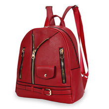 Load image into Gallery viewer, Moto Backpack Red Zipper Medium Bag for Women
