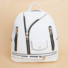 Load image into Gallery viewer, Moto Backpack White Zipper Medium Bag for Women
