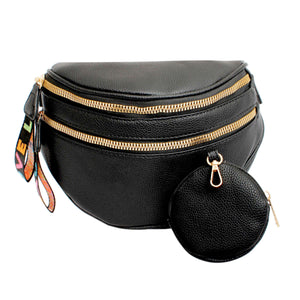 Crossbody Black Love Zipper Saddle Bag for Women