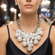 Load image into Gallery viewer, White Pearl Cluster Opulent Chunky Bib Necklace
