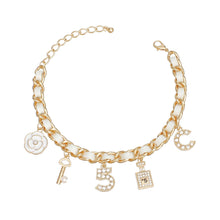 Load image into Gallery viewer, Anklet White Woven Gold Chain Camellia Charms
