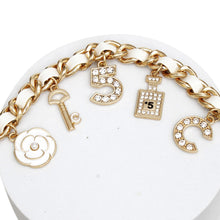 Load image into Gallery viewer, Anklet White Woven Gold Chain Camellia Charms
