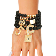 Load image into Gallery viewer, Matte Black Boutique &amp; No.5 Charm Bracelets
