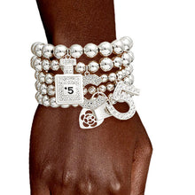 Load image into Gallery viewer, Shiny Silver No. 5 Boutique Charm Bracelets
