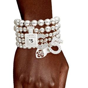 Shiny Silver No. 5 Boutique Charm Bracelets