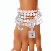 Load image into Gallery viewer, White Pearl Silver No. 5 Boutique Bracelets
