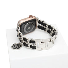 Load image into Gallery viewer, Watch Band Black Woven Silver Chain Camellia Charm
