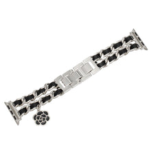 Load image into Gallery viewer, Watch Band Black Woven Silver Chain Camellia Charm
