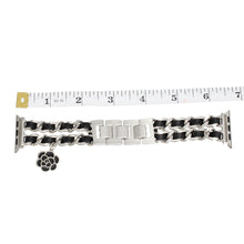 Load image into Gallery viewer, Watch Band Black Woven Silver Chain Camellia Charm
