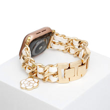 Load image into Gallery viewer, Watch Band White Woven Gold Chain Camellia Charm
