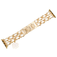 Load image into Gallery viewer, Watch Band White Woven Gold Chain Camellia Charm
