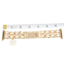 Load image into Gallery viewer, Watch Band White Woven Gold Chain Camellia Charm
