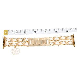 Watch Band White Woven Gold Chain Camellia Charm