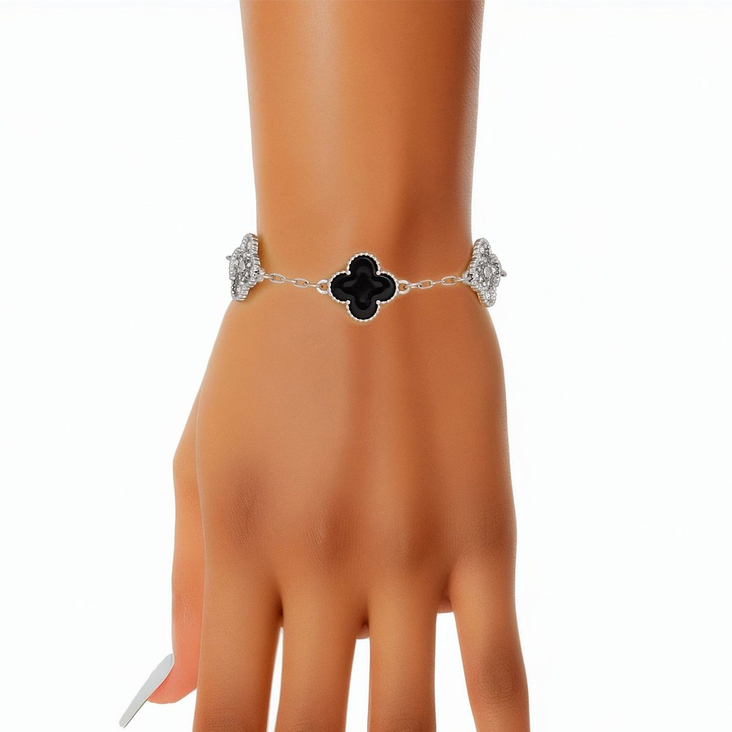 Bracelet Silver Black Clover Station Charm Women