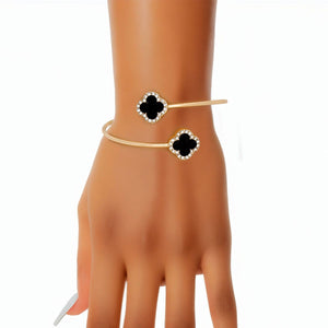 Bangle Gold Black Clover Pave Bracelet for Women