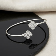 Load image into Gallery viewer, Bangle Silver Pave Quatrefoil Clover Bracelet

