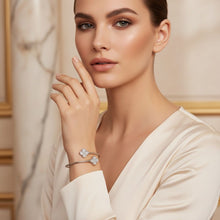 Load image into Gallery viewer, Bangle Silver Pave Quatrefoil Clover Bracelet
