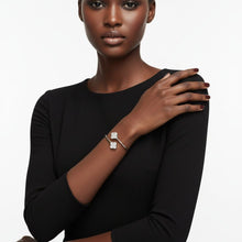 Load image into Gallery viewer, Bangle Silver Pave Quatrefoil Clover Bracelet
